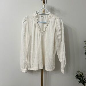 LOFT Women's Ivory Ruffle Top